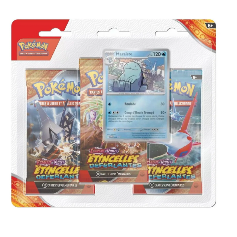 Tripack Pokémon Écarlate & Violet – Étincelles Déferlantes (EV8) – Maraiste de Paldea (3 boosters + carte promo)