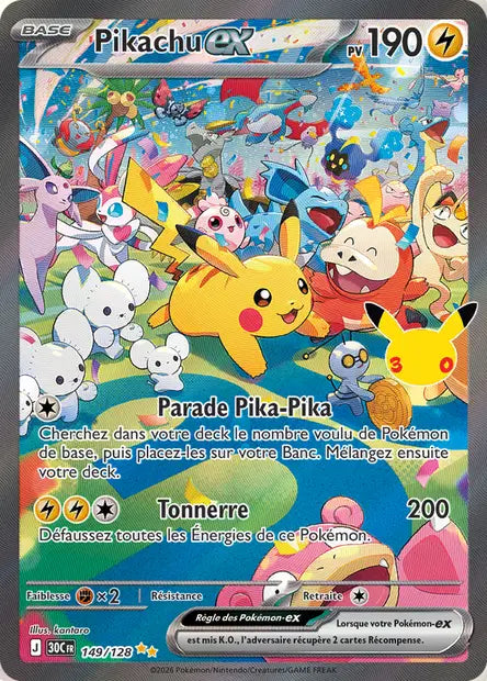 Pikachu ex 149/128 30ème anniversaire