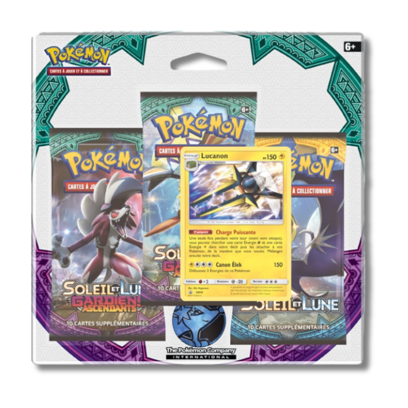 Tripack 3 Boosters Soleil & Lune Illustration Lucanon – Gardiens Ascendants & Soleil et Lune