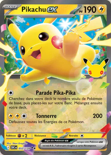 Pikachu ex 053/128 30ème anniversaire