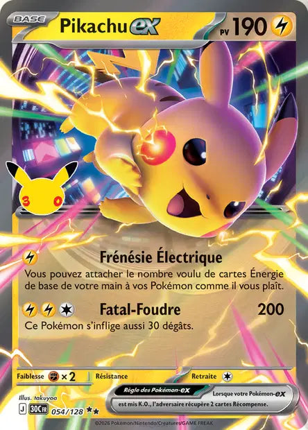 Pikachu ex 054/128 30ème anniversaire