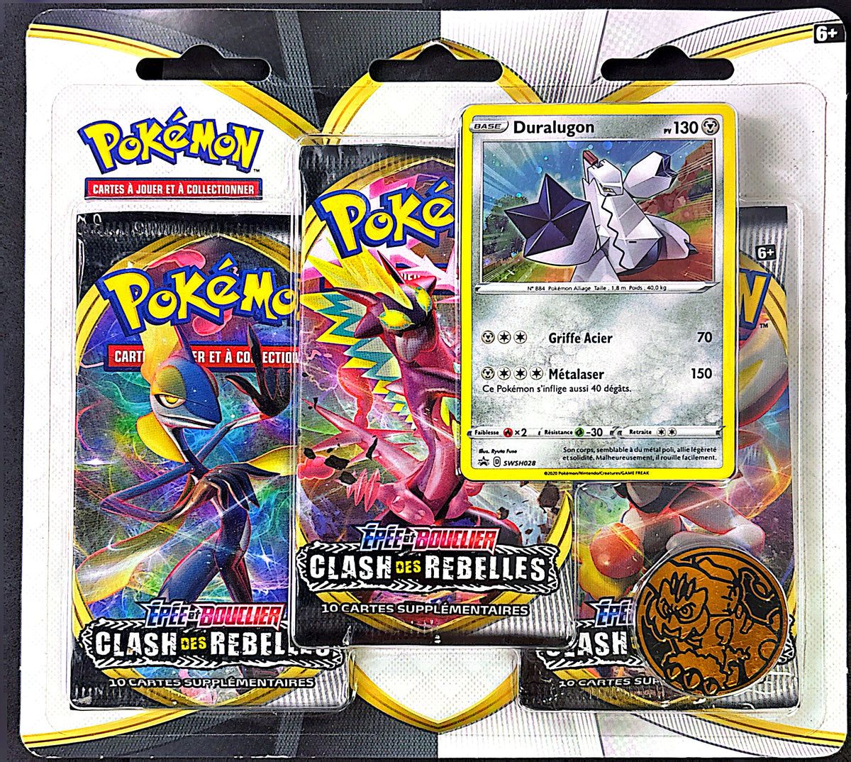 Tripack Pokémon Clash des Rebelles EB02 | 3 Boosters + Carte Promo Duralugon | Français | Neuf