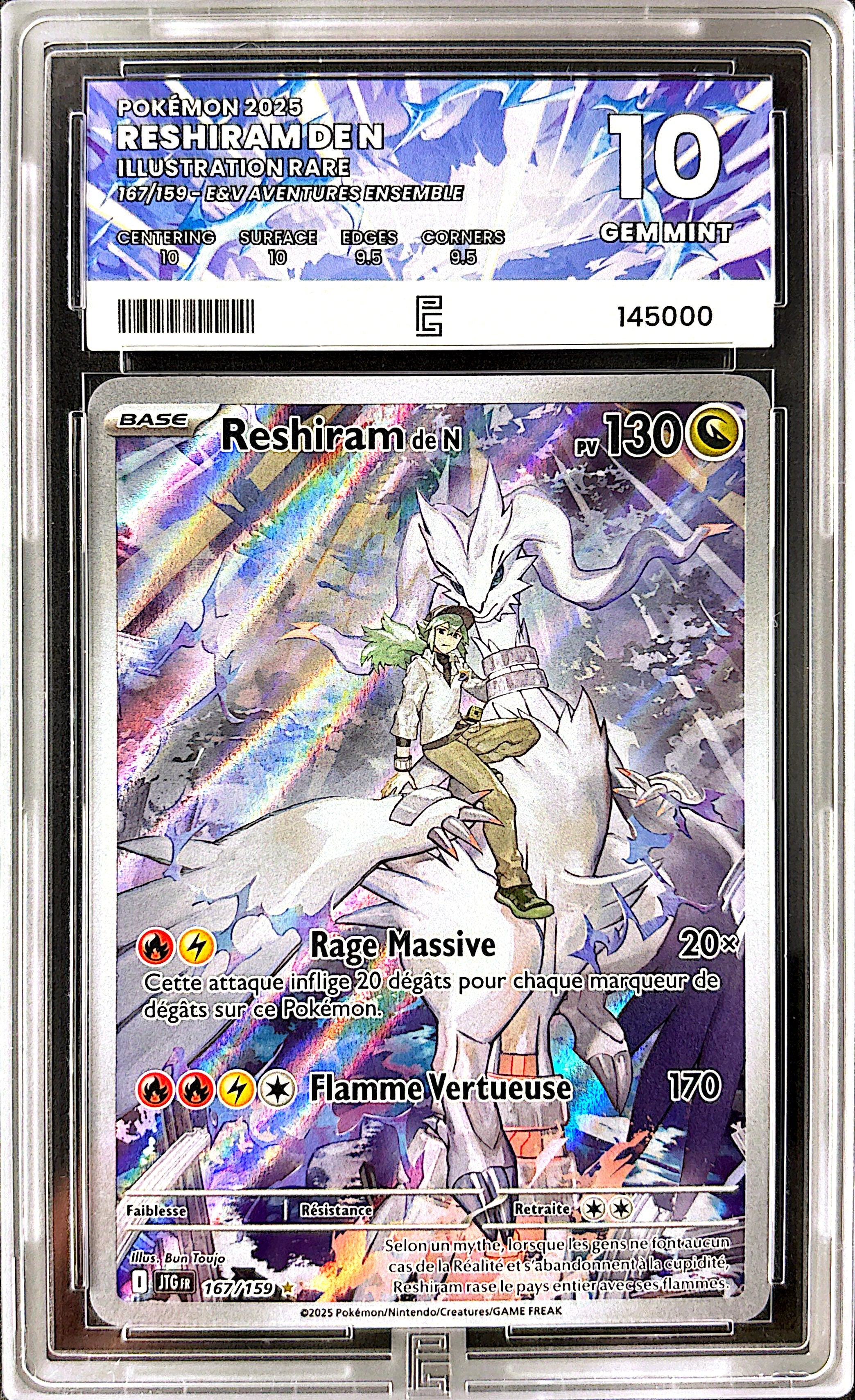 Reshiram de N 167/159 Aventure Ensemble | Pure Grading 10